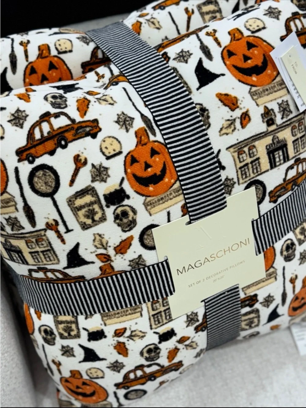 Magaschoni Halloween Pumpkin Decorative Pillow Set - Orange & Cream